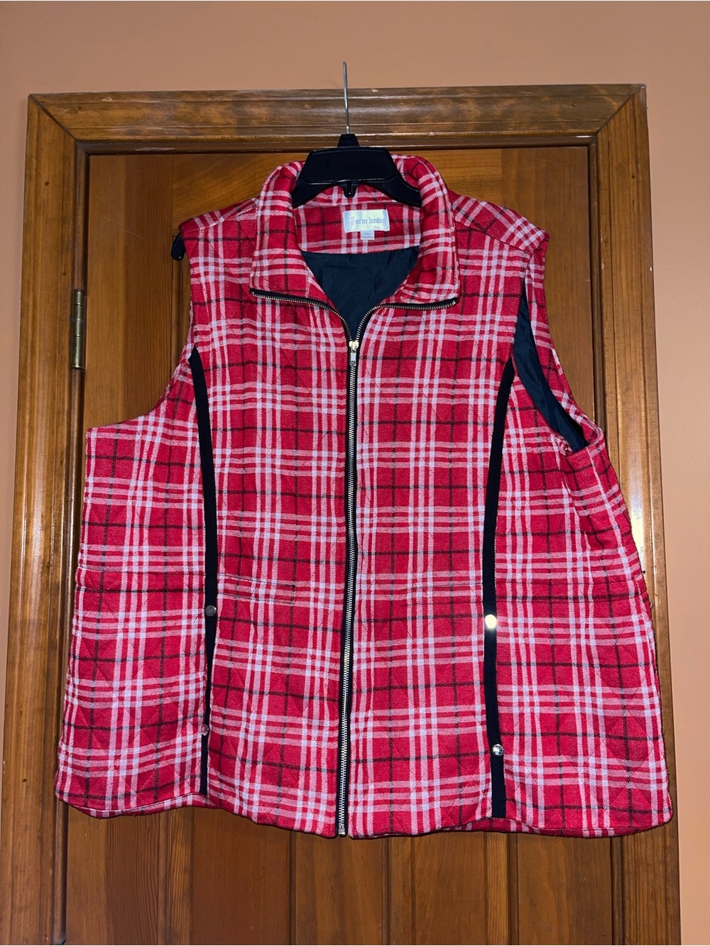 Red Plaid Zip-Up Vest